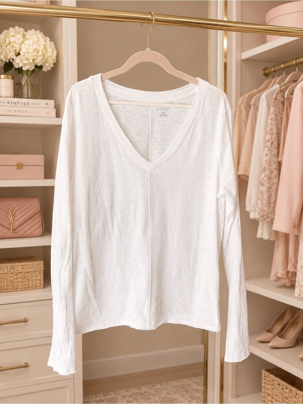 Z Supply White Dream Slub Long Sleeve V-Neck Tee - Size L - EUC